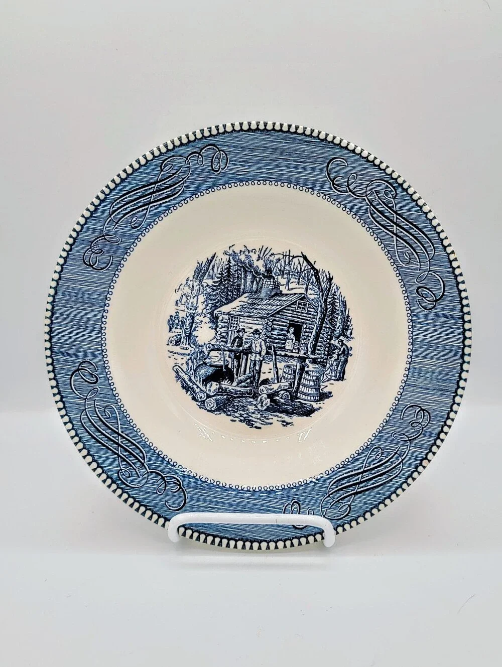 Currier Ives Maple Sugaring Blue Transferware Soup Pasta Bowls Set Of 2 Ironston